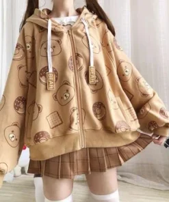 Kawaii Bear & Donut Zip-Up Hoodie